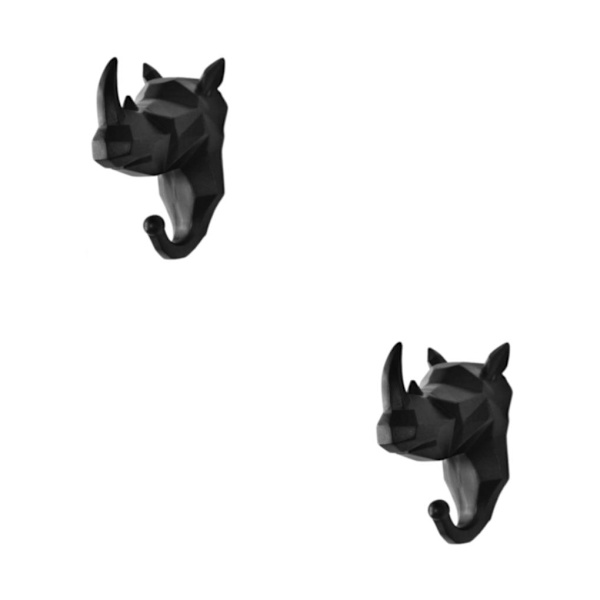 1/2/3/5 Robust og holdbar dyrehoved nøglekrog til enkelt sort (næsehorn) Black (rhino) 2 Set