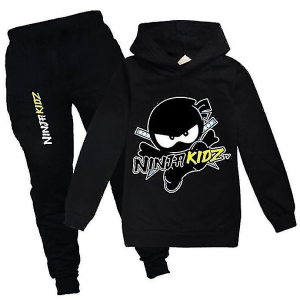 Ninja Kidz Treningsdresser for Barn Sett Hoodie Treningsbukse Sportsklær Aktivtøy Svart Black 5-6 Years