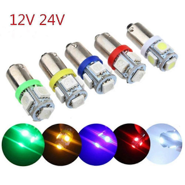 10kpl Ba9s Auto LED-polttimo T4w T11 5050 5 Smd Sisävalopolttimot Dc 12v 24v Superkirkas Rekisterikilven Valo Autovalaistus Valkoinen Punainen [qb] Red 12V