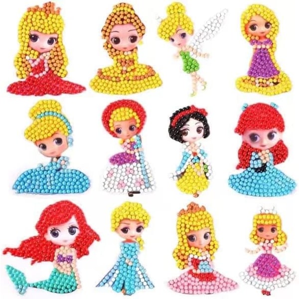 Timanttimaalaus lapsille, 5D DIY timanttimaalaus, lapset pojille ja tytöille 5 6 7 8 Syntymäpäivälahjat tytöille (PrincessSeries12pcs)