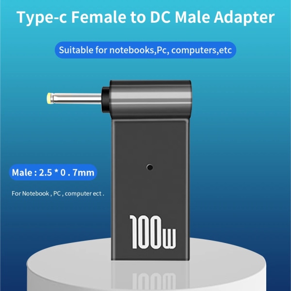 Laptop Strømadapter PD 100W 5A USB Type-C Hun til DC Han til HP/Lenovo/DELL 5.5x2.1