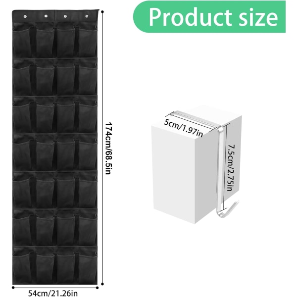 Skoförvaring över dörren, hängande skoförvaring skoställshållare med 28 stora nät och 4 metallkrokar (svart)