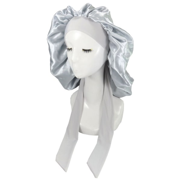 Silk Bonnet Naturligt lockigt hår Sova Satin Bonnet silver