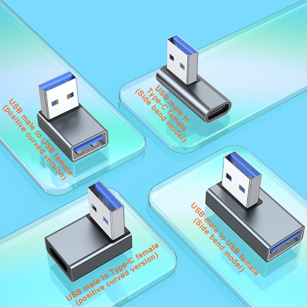 90 graders venstre høyre opp og ned vinklet USB 3.0 A hann til hunn Ex svart Black 1