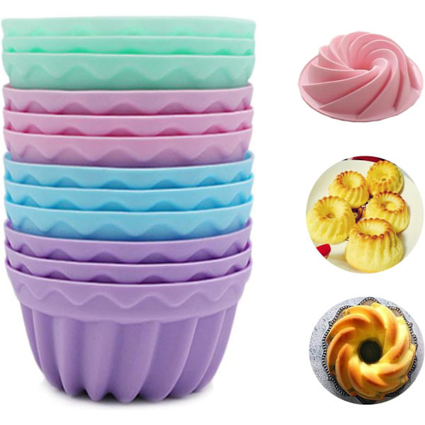 Silikone Bageforme Genanvendelig Cupcake Kage Budding Muffin Form 12 Stk Sæt