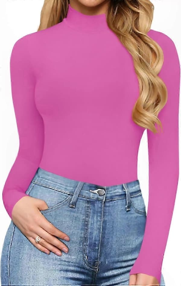 Långärmad Mock Neck Bodysuit för Kvinnor Jumpsuit Topp Blush X-Large