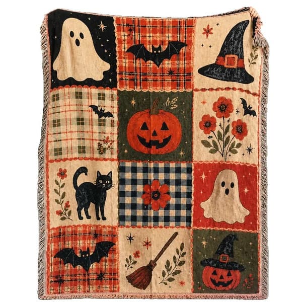 Halloween Gresskar Spøkelse Kasteteppe, Dekorativ Sofa Seng og Campingteppe