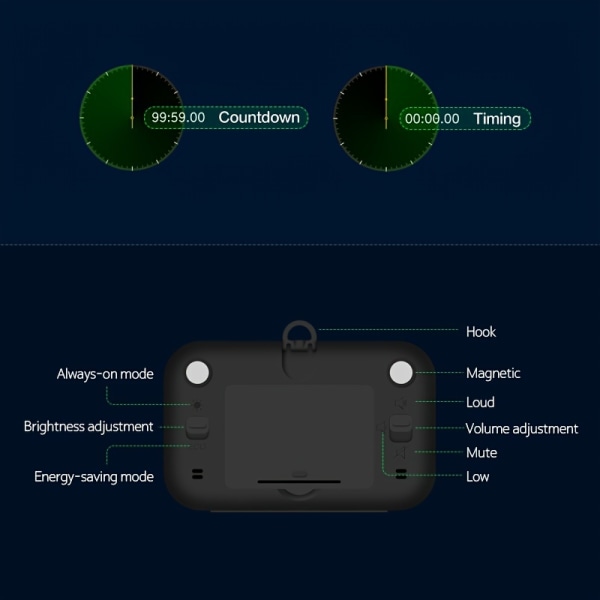 1 kpl kannettava sekuntikello, monitoiminen elektroninen ajastin (ilman paristoa) Black