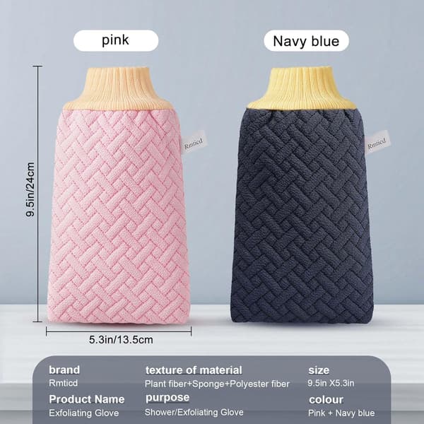 Eksfolierende handsker - 3D Check Triple Layer Eksfolierende kropsskrub til eksfoliering af død hud og strålende hud, elastisk håndled (pakke med 2)
