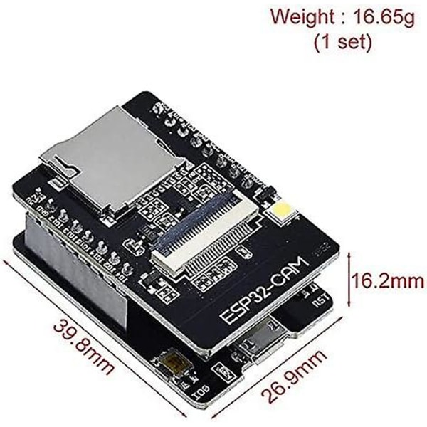 1 Pack Esp32-cam Wifi Bluetooth Esp32-cam-mb-kort - USB till Ch340g seriell port med Ov2640 2mp kameramodul