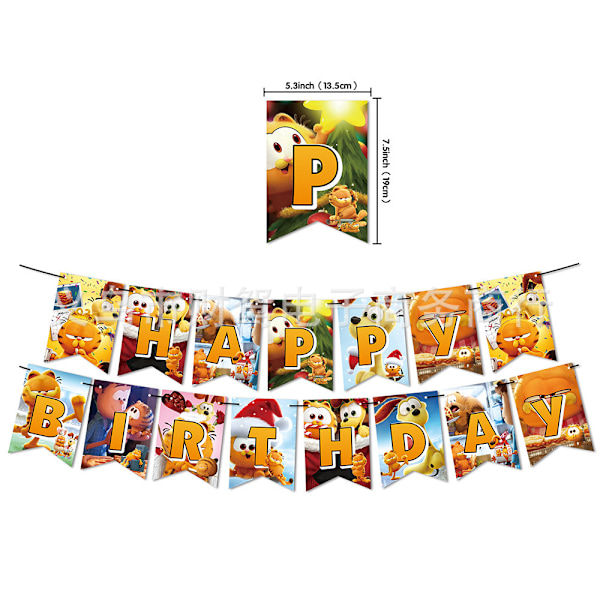 Garfield-teemainen lyhytkarvainen kissa-animaatiokoriste lasten syntymäpäiväjuhliin, vetolippu, kakkulippu, ilmapallo