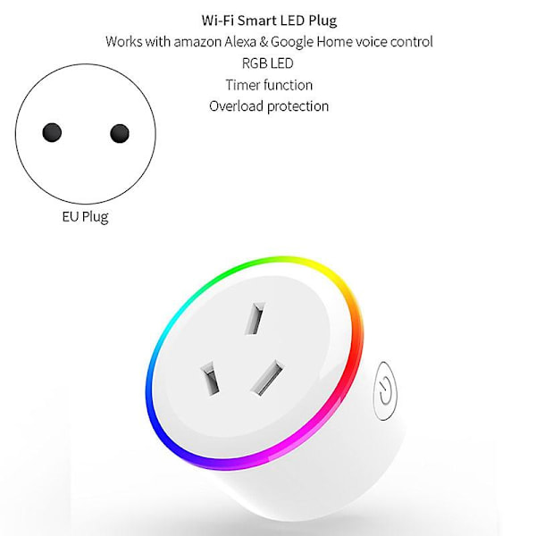 WiFi Smart Plug Outlet RGB Trådløs Strømstik Smart Life/ App Fjernbetjening Fungerer til Alexa Hjem EU-stik