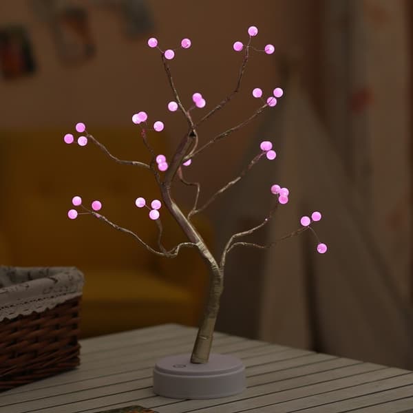 Trädformat LED-nattlampa (Batteri + USB-driven)，Rosa 36 lampor Pink 36 lights