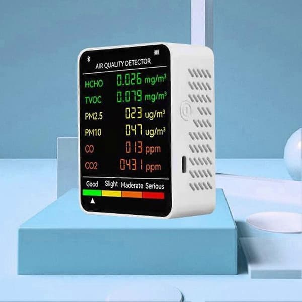 6-i-1 PM2.5 PM10 HCHO TVOC CO CO2 Multifunksjonell luftkvalitetsdetektor med LCD-skjerm{BT}