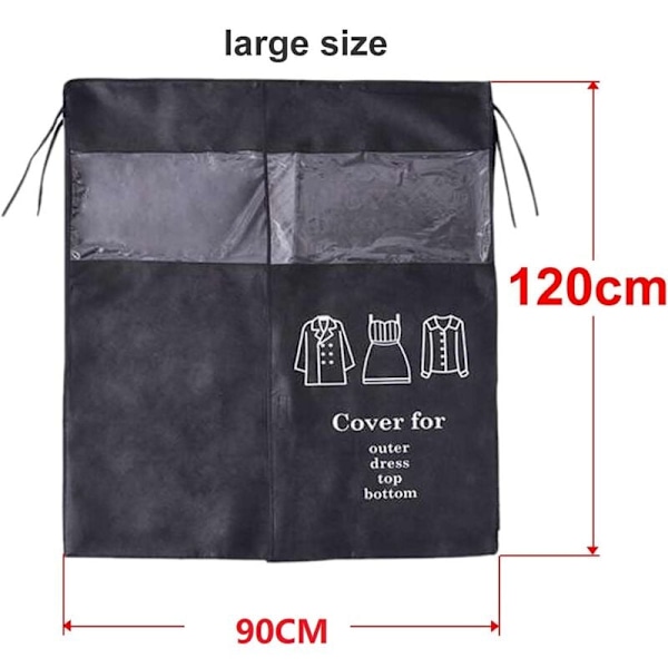 Vaatepussi 90x110cm Läpinäkyvä Ikkuna Pölytiivis Vaatepussi Vaatteiden Ripustuskoukku Universaali Vaatepussi Suojapeite Paitalle Mekolle Pukuun Hääpuvulle Musta