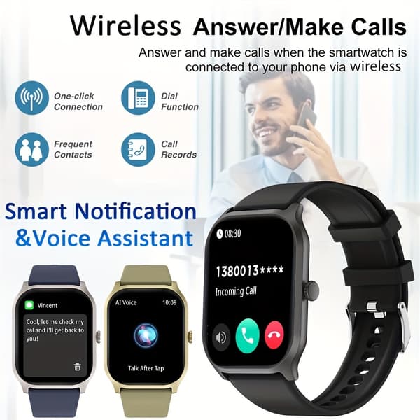 2.01\" Stor skärm Smart Watch (Ring/Svara samtal), Full Touch BT Samtal Smartwatch Kompatibel