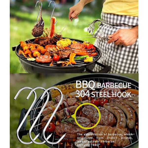 10 Rustfrie Stål Kødkroge, S-Kroge, 150x4mm, S-Kroge til Grill, Kød, Pølse, Køkkenredskaber, Rustfrit, Robust og Holdbart J