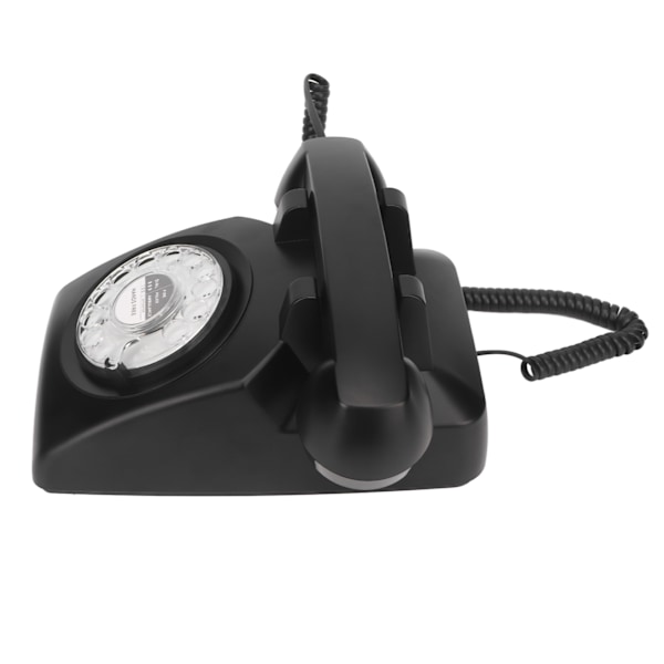 Retro telefon med ledning, drejeskive, understøtter genopkald, mekanisk ringetone, vintage bordtelefon med højttaler, sort