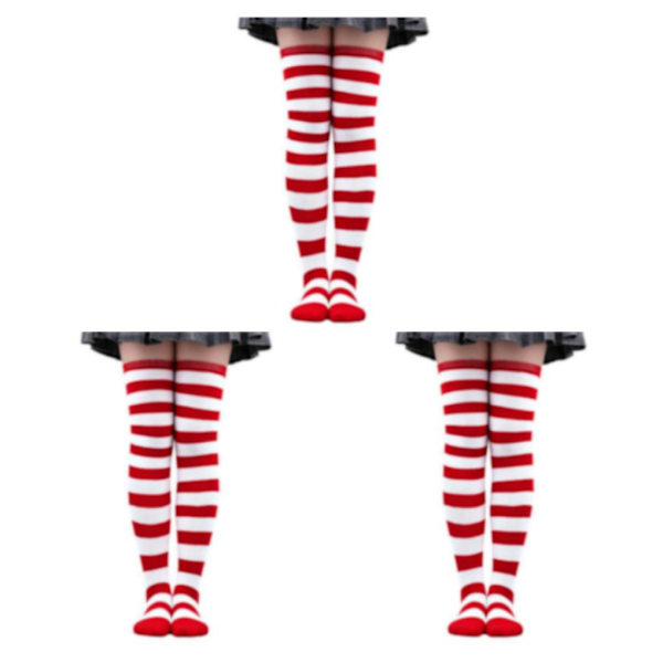 1/2/3/5 Raidallinen Sukat Mukavat Reiden Korkeat Sukat Puku Valkoinen Punainen 50cm White Red 50cm 3 Sets