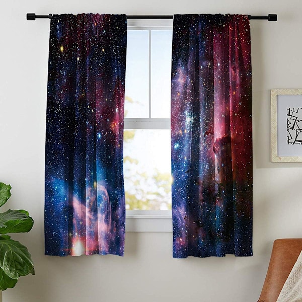 Barn Pojkar Gardiner Yttre Rym Stångficka (2 Stycken 39in*70in,100cm*180cm) Blå Planet Nebula Kosmisk Svart Psykedelisk