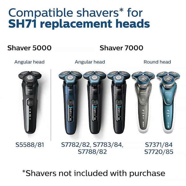 Sh71 reservebladhode for Philips Norelco barbermaskin 7000-serien og 5000-serien vinkelform 1/3 stk 3 stk