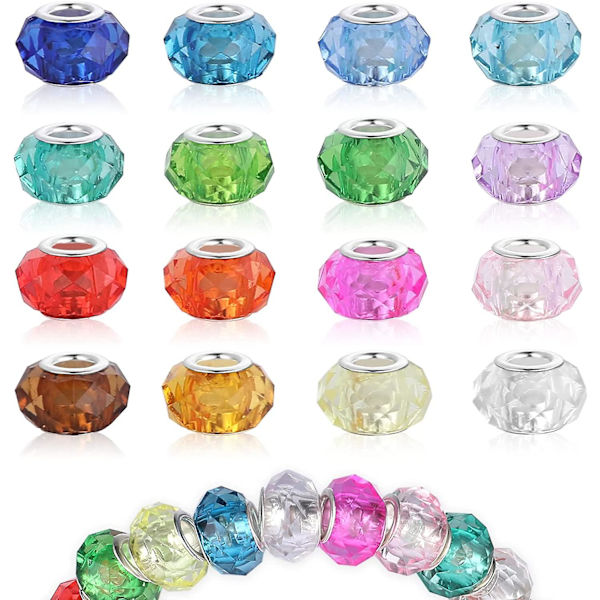 100 stk 14x9mm Glassperler Store Hull Glassperler Mix Farge Messing Kjerne Europeisk Stil Spacer Perler Fargerike Perler Strass Håndverk Perler for Armbånd