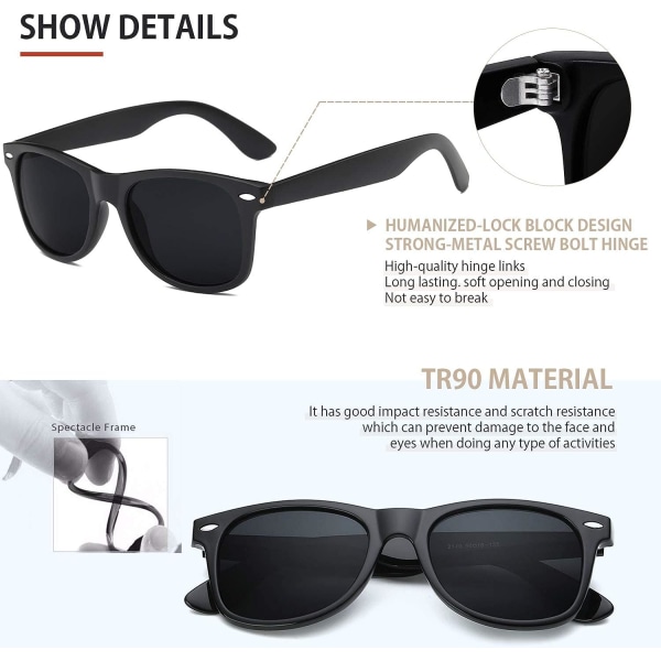 Polariserade solglasögon för män och kvinnor, svarta retrosolglasögon för körning fiske UV-skydd