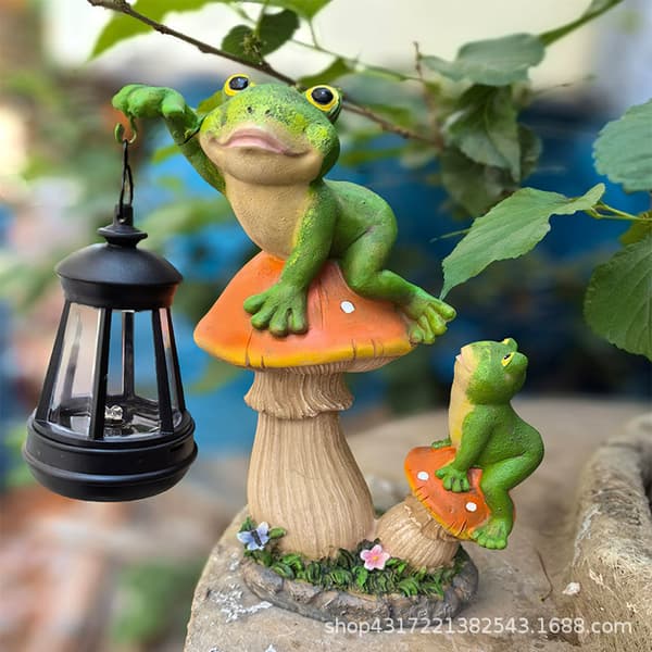 Solar Resin Groda Trädgårdsstaty | Utomhus Gård Djur Dekor_groda_ frog
