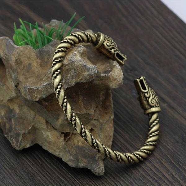 1 stk. Nordisk mytologi Viking dobbelt dragehoved åbning justerbar armbånd mænds retro mode Ancient Bronze