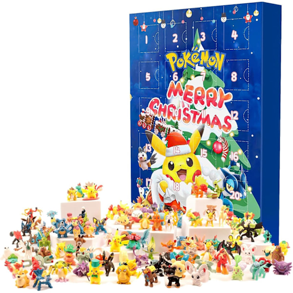 Pokemon2024 Julekalender til børn, (opgraderet version) 24 gaveartikler - tilfældig stil (blindboks), adventskalender til børn Blue C