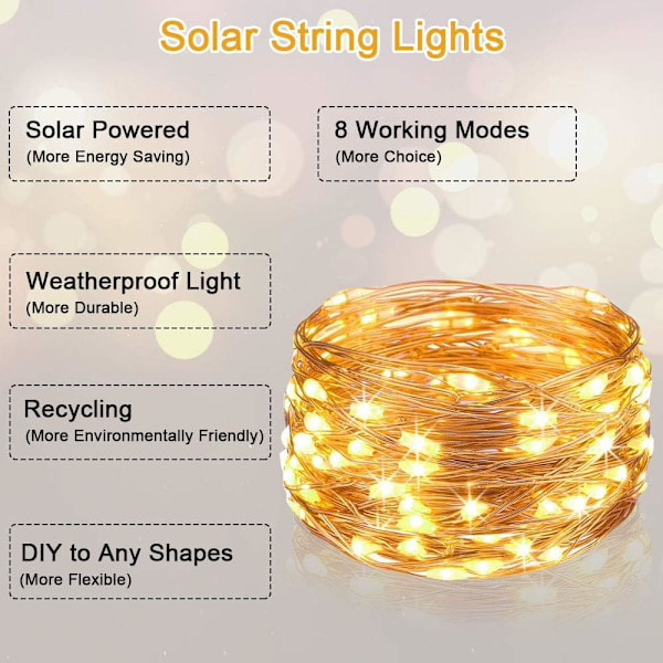 Solar Fairy Lights Vanntett Led Utendørs Vanntett Ip64 Streng