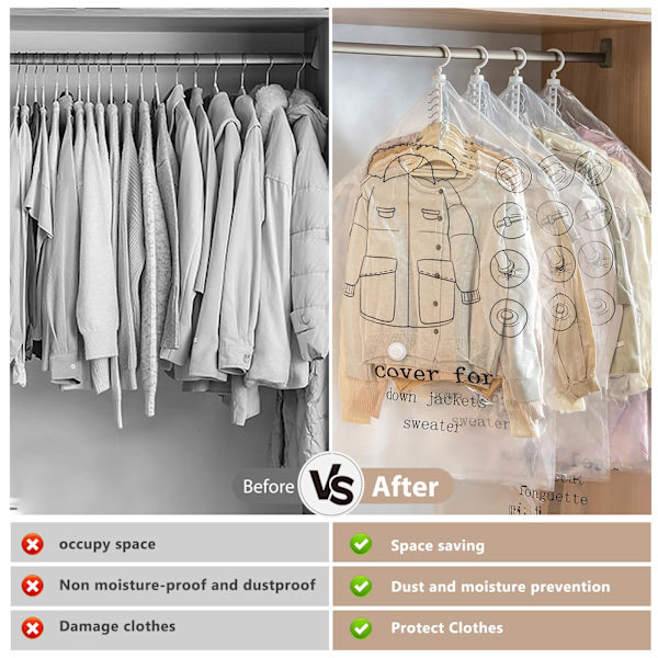 4-pack vakuumpåsar för kläder med galgar, transparenta och återanvändbara kompressionspåsar, utrymme och organisation i garderoben 1 set