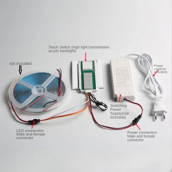 DC12V Touch Sensor Enkeltknap med Ur Temperaturvisning LED til Makeup Spejl Touch Switch Two colors 0.06