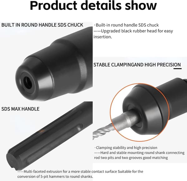 SDS Max til SDS Plus Adapter for Drill Hammer til SDS Max Drill Hammer Svart