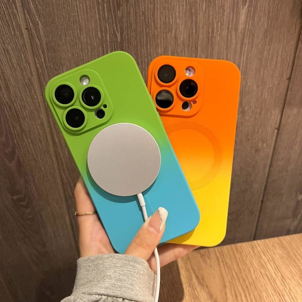 CQBB Magneettinen iPhone 13 Pro -kotelo [Yhteensopiva MagSafen kanssa] Gradienttiväri Söpö kotelo naisille ja miehille Pehmeä TPU Iskunkestävä kotelolla