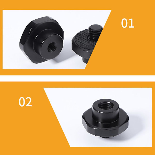 2x kameran kiinnitysruuvit 3/8 \" naaras 3/8 1/4\" uros, 1/4 naaras