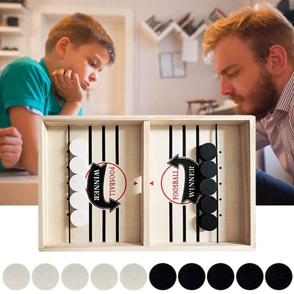 Stort familjespel Snabbt Sling Puck Hockeyspel Träbrädesbord 5 black + 5 white 35*22.3cm