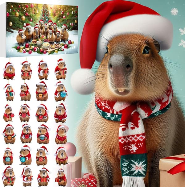 Capybara Adventskalender, Nedtælling til Julen 2025, Akryl Julepynt