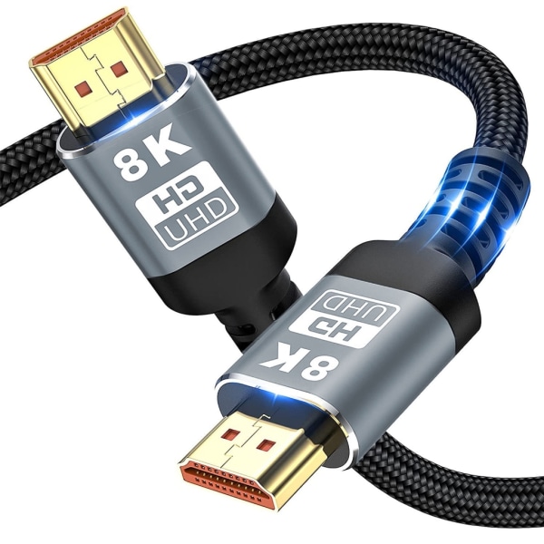 8K High Speed ​​HDMI-yhteensopiva 2.1-kaapeli (8K@60Hz & 4K@120Hz uskomattomaan Ultra HD -kokemukseen, Ethernet/ARC/HDCP 0.17 2M