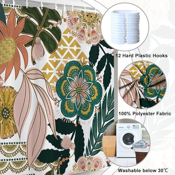 Bohemisk Duschdraperi, Boho Stil Duschdraperi Blommor Ros Grön