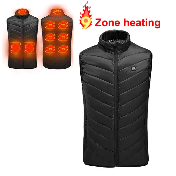 X-TIGER 9/2 Pladser Opvarmet Jakke Herre Dame USB Elektrisk Termisk Varm Jakketrøje Vinter Udendørs Camping Vandring Opvarmet Vest 9Pcs Opvarmet 9Pcs Heated M