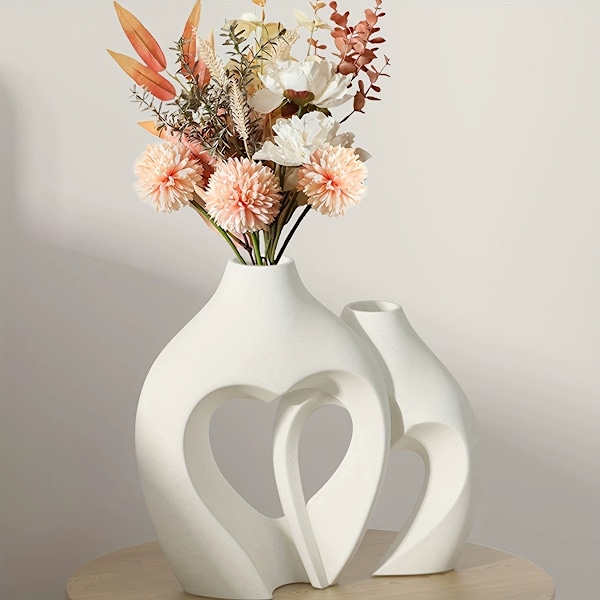 Keramisk Blomvas, Speciell Design Estetiska Hjärtformade Vaser Krämvit Färg
