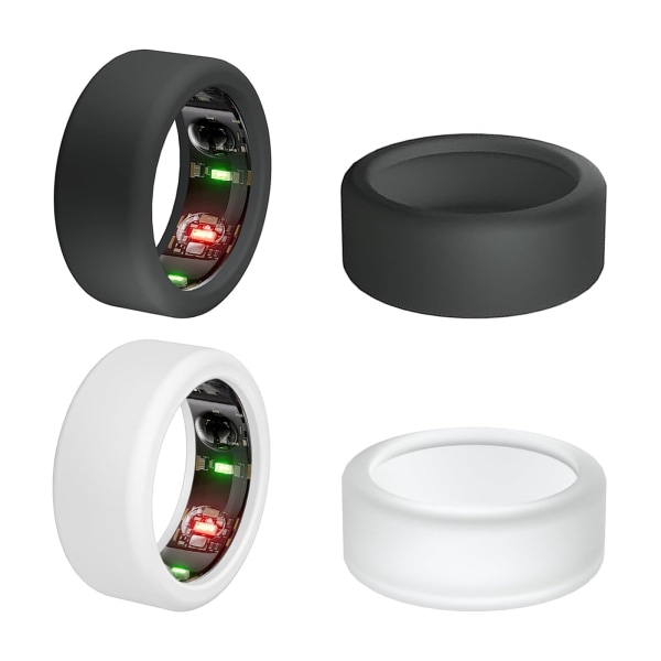 Beskyttelse for Oura Ring, 4 stk. deksel kompatibel med Oura Ring, elastisk deksel for Oura Ring Gen 3 trening hvit og svart white and black S