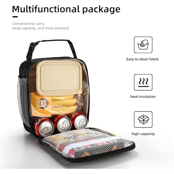 Lunchbox Lunchväska för män och kvinnor Stor kapacitet Lunchbox Återanvändbara Lunchväskor Isolerad Lunchväska Lunchbox kylväska (Svart)