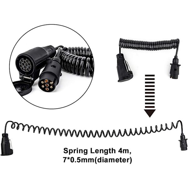Vårkabeladapter - 12V/Tilhengerkontakt - 1-Kompakt: Universell Passform - 7 til 13 Pins/Biltilbehør