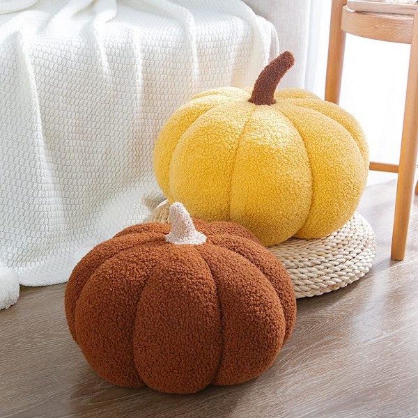3D Gresskar Pute Fylt Dyr, Fluffy Gresskar Plysj Leker, Gresskar Pute Sofa Pute Gresskar for Hjemmeinnredning Halloween (Brun, 20.32cm)