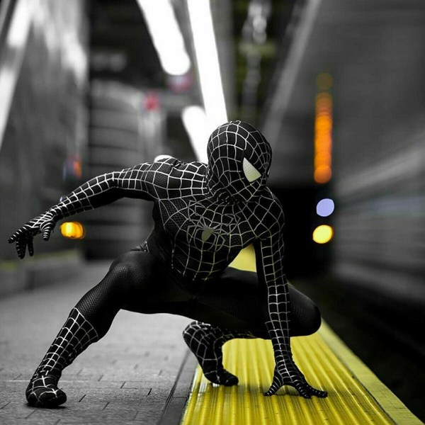 Svart Spiderman Kostyme Venom Cosplay Jumpsuit for Kids Boys Black Spiderman Black Spiderman 11-12Years = EU146-152