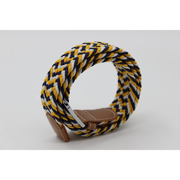 41 * 1,3 tum Unisex Elastisk Flätad Stretch Bälte Casual Herr Dam Midjebälte med PU Läder Spänne Gul Blå V yellow blue white