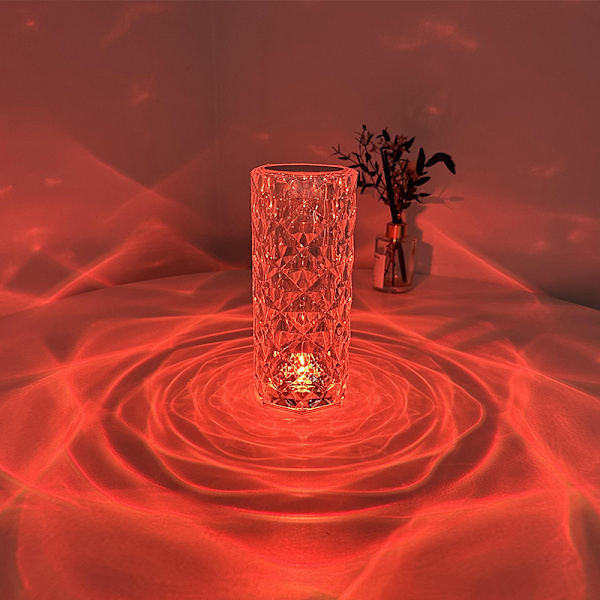Krystal Diamant Bordlampe - Betjen Krystallampe 16 farver Skiftelig med fjernbetjening Rose Lampe Krystal Touch Lampe fo
