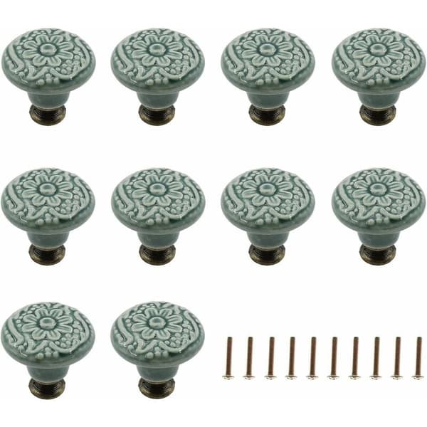10-pack dekorativa keramiska knoppar (grön) Låda (grön) skåp Dr- Perfet[qb]